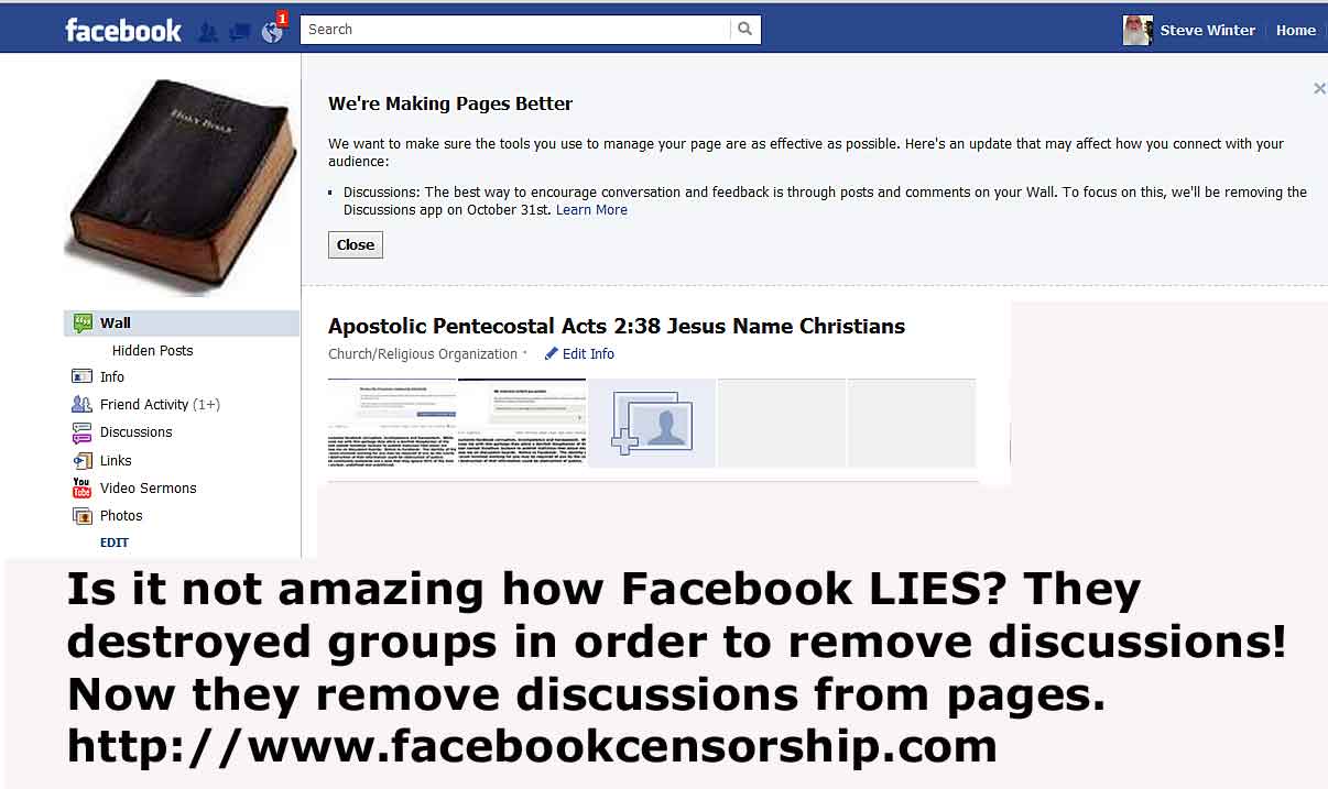 Facebook censorship documented at http://www.facebookcensorship.com